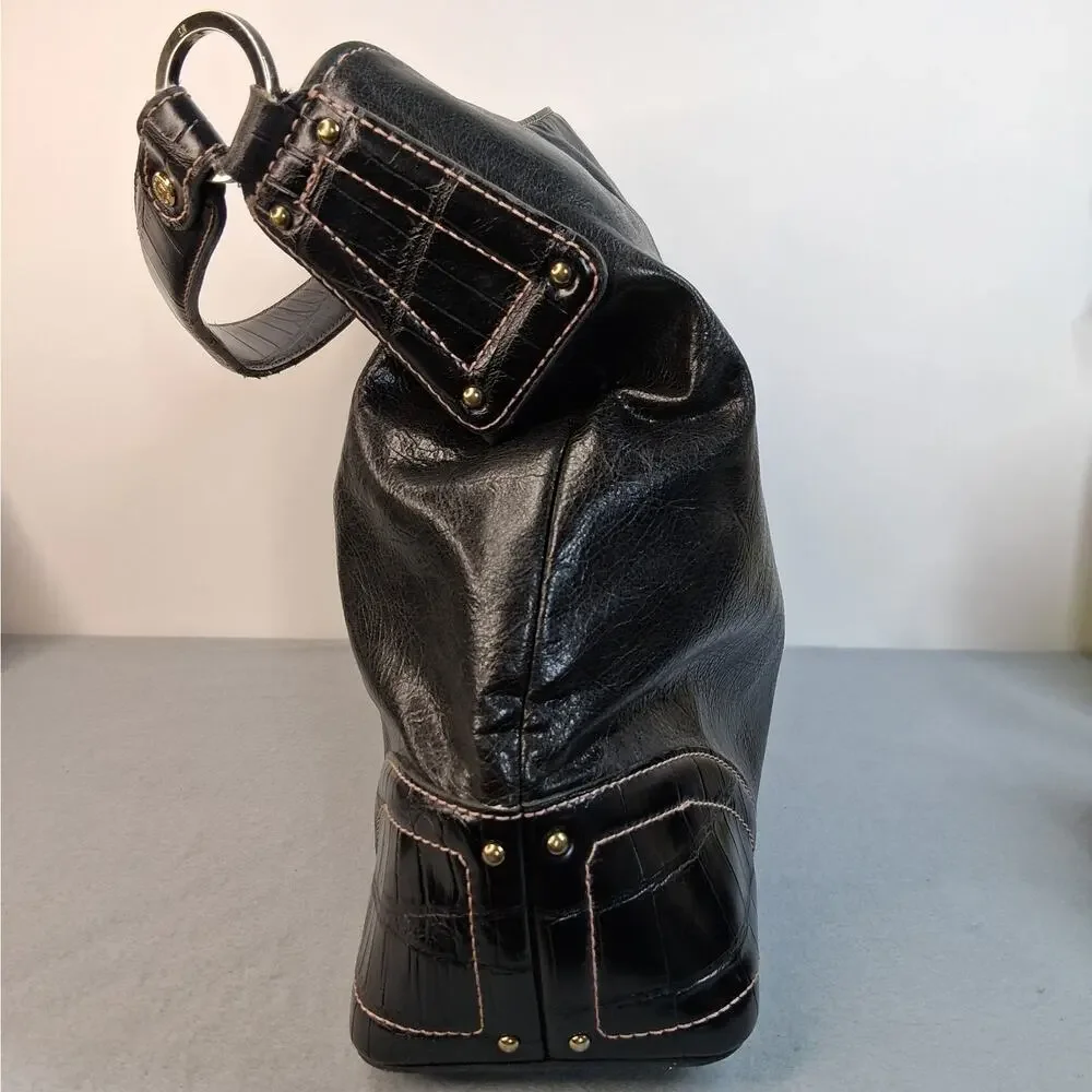 Liz Claiborne Slouchy Hobo Shoulder Bag Purse Black Faux Leather